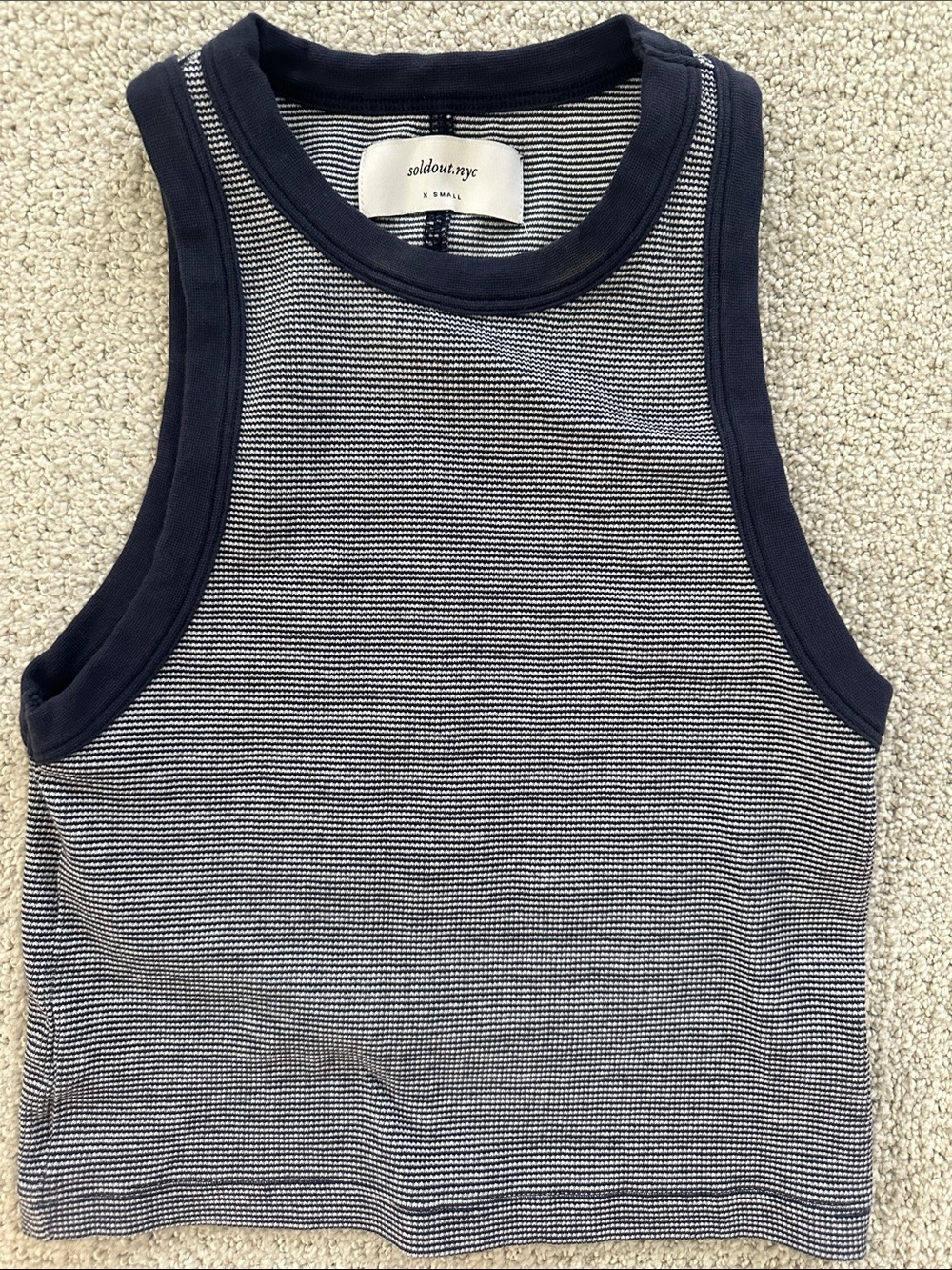 soldout.nyc Navy & White Micro-Stripe Ribbed Tank